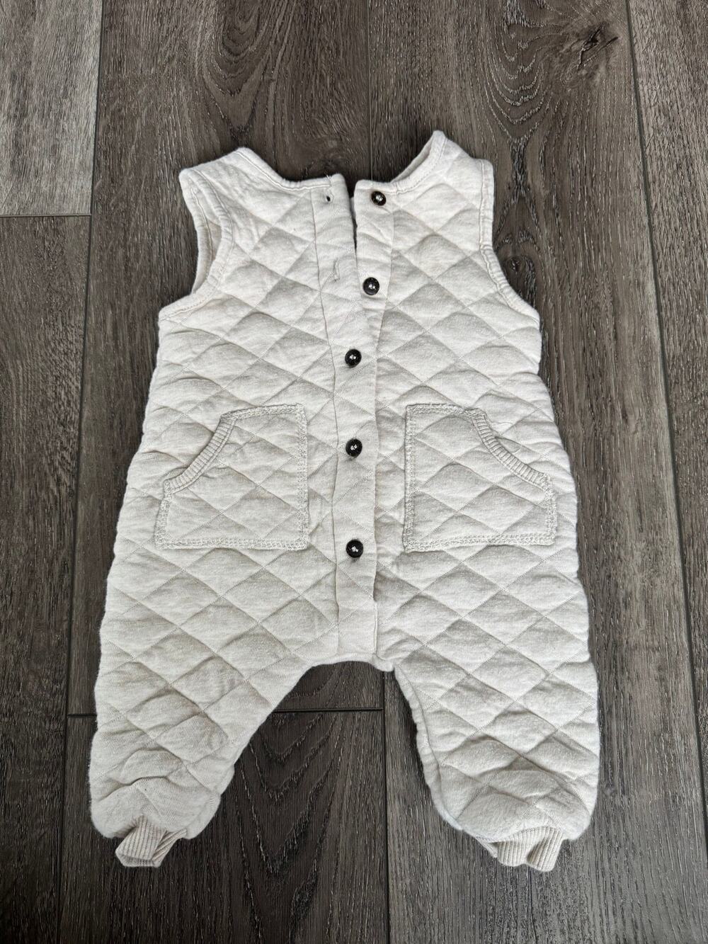 Zara Baby Quilted Sleeveless Romper Overalls Cream Beige Neutral Gender Neutral